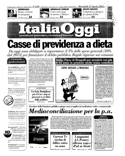 Italia oggi : quotidiano di economia finanza e politica